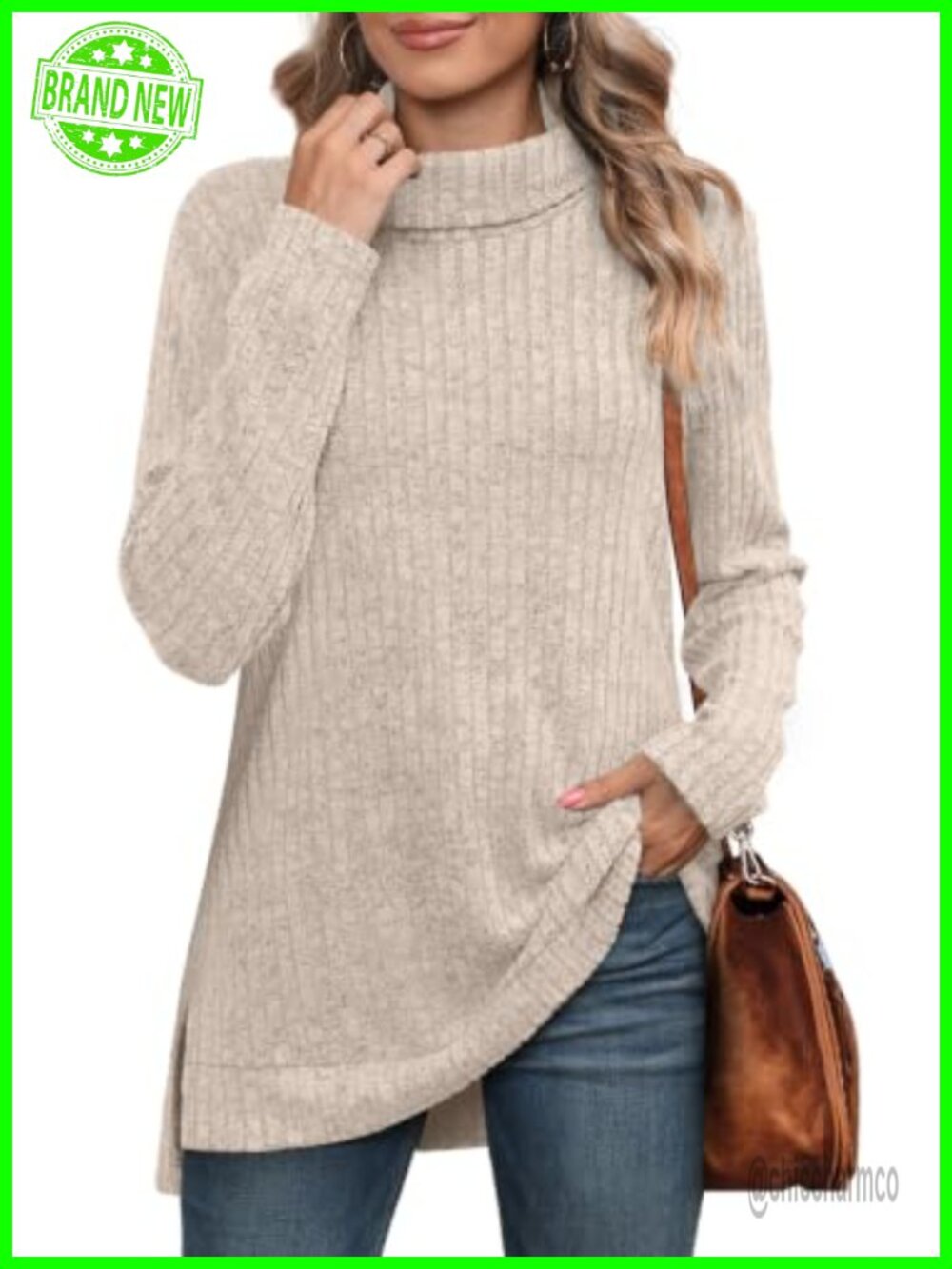 Tunic Turtleneck Sweater Women Oversized Side Split High Low Long Sleeve